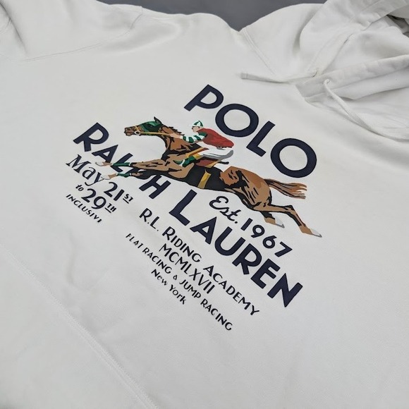 Polo Ralph‎ Lauren Horse Riding Academy Hoodie Mens 2XLT Tall White Flawed